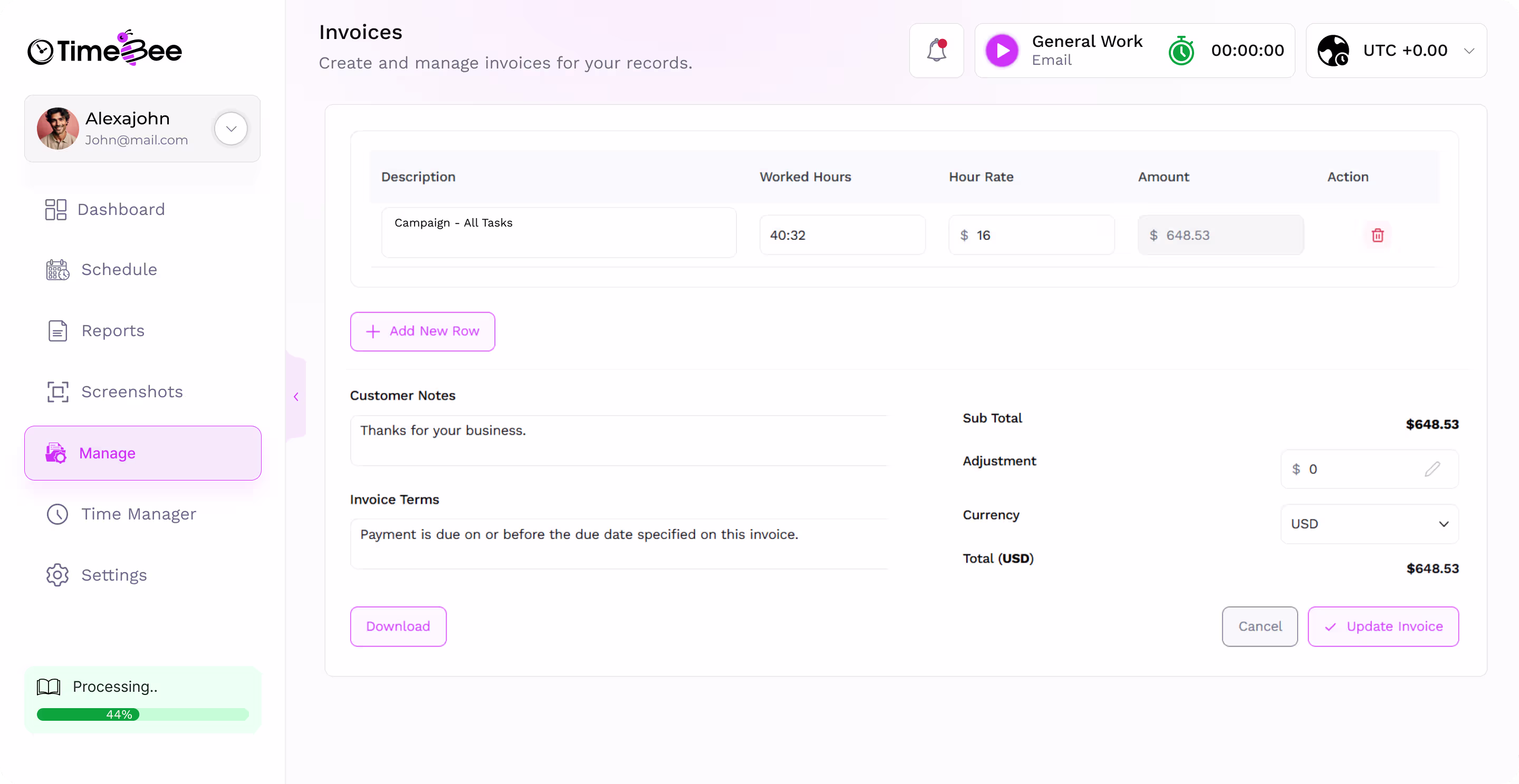 Invoicing dashboard