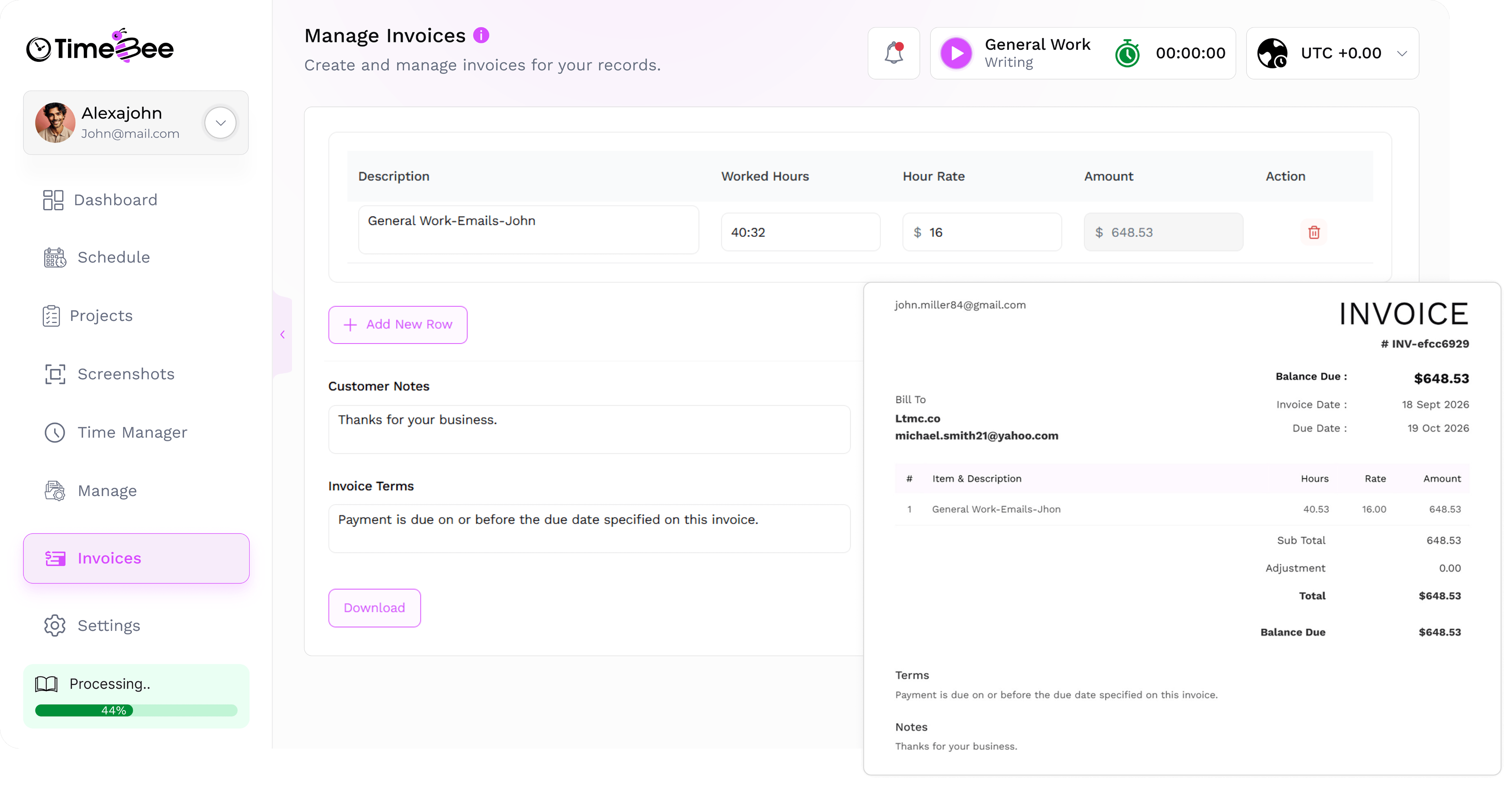 Invoicing dashboard