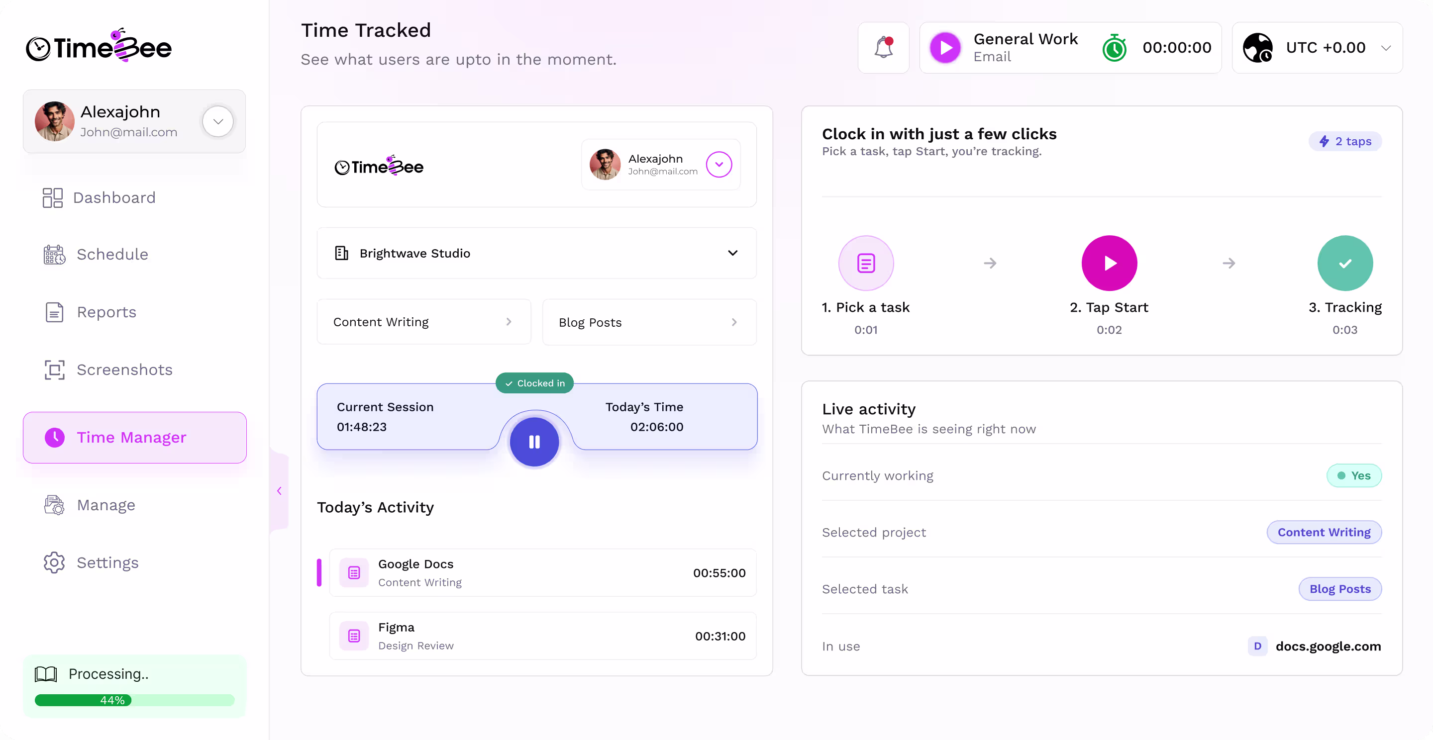 One-click time clock