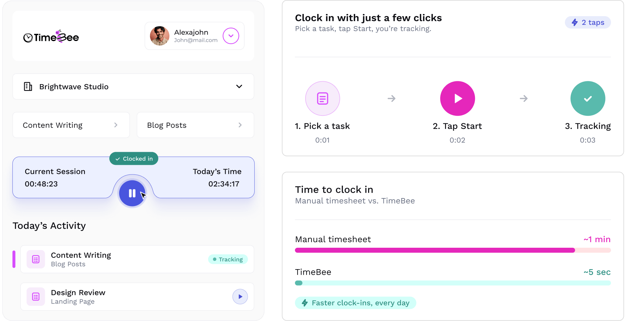 One-click time clock