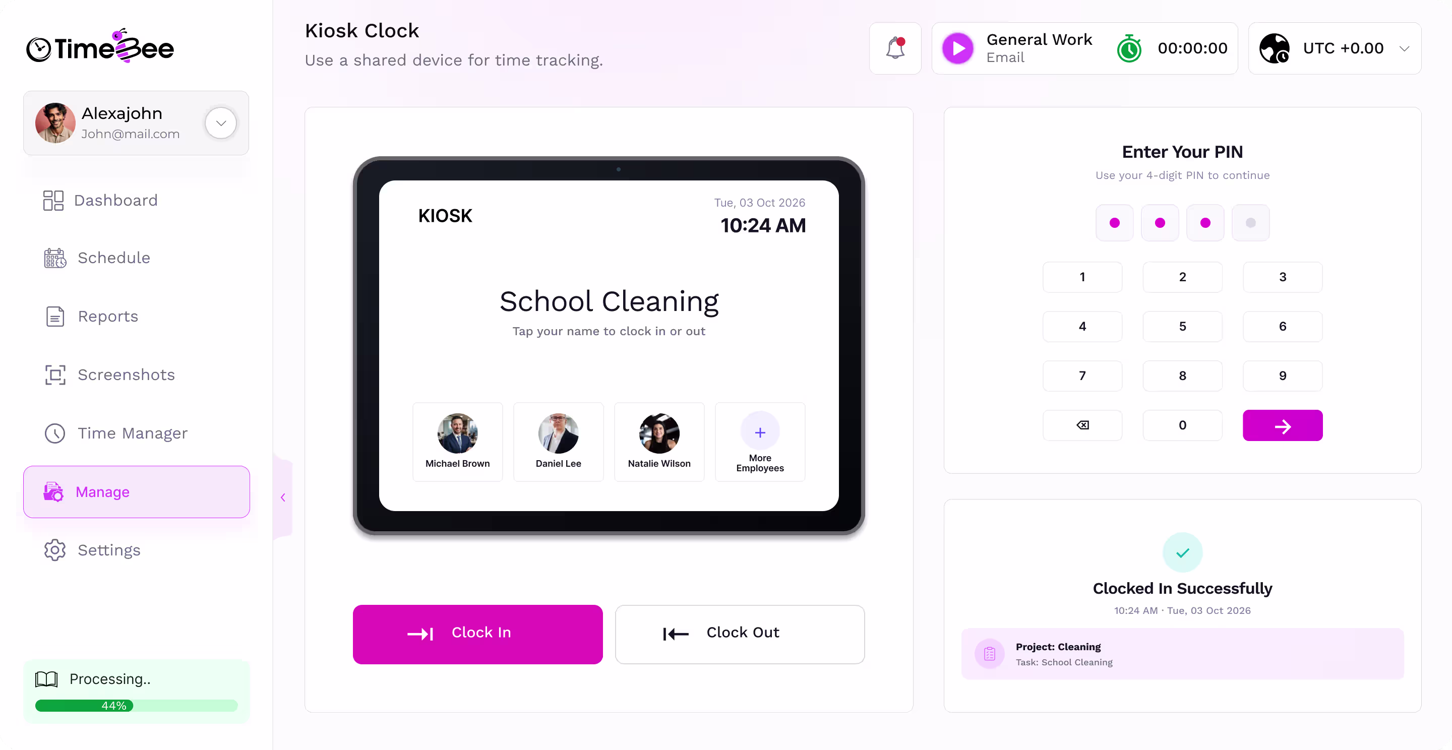 Kiosk time clock