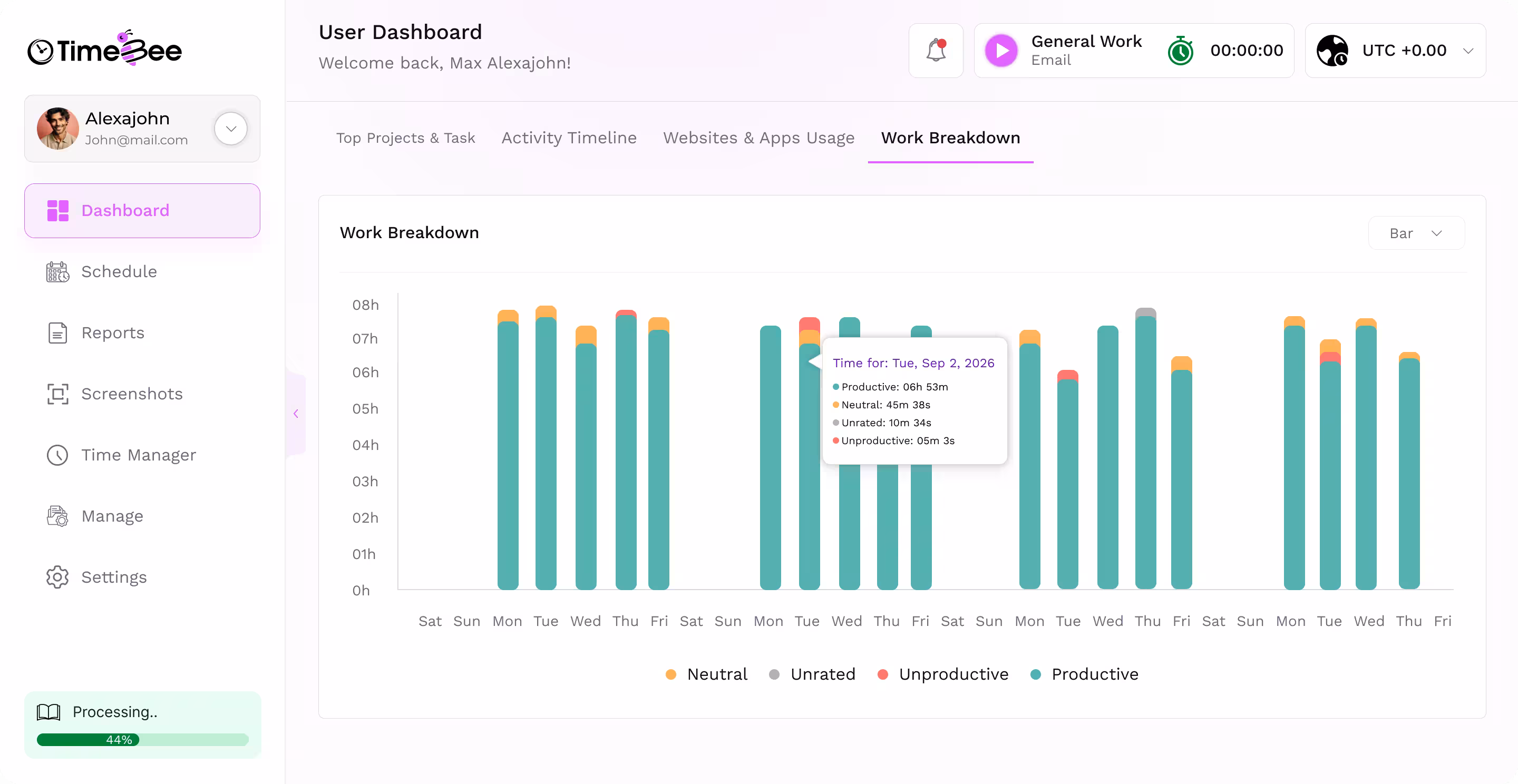Productivity report dashboard
