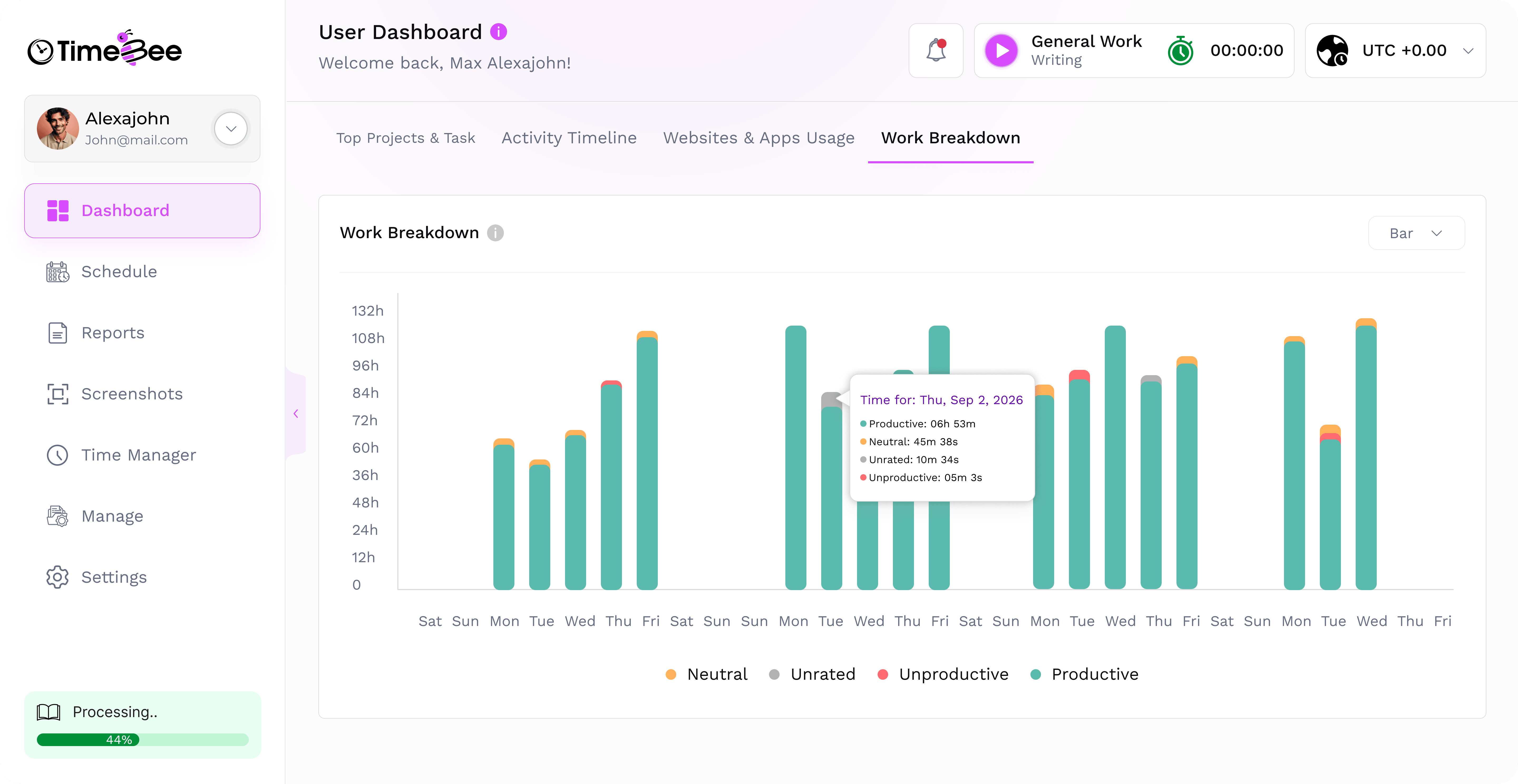 Productivity report dashboard