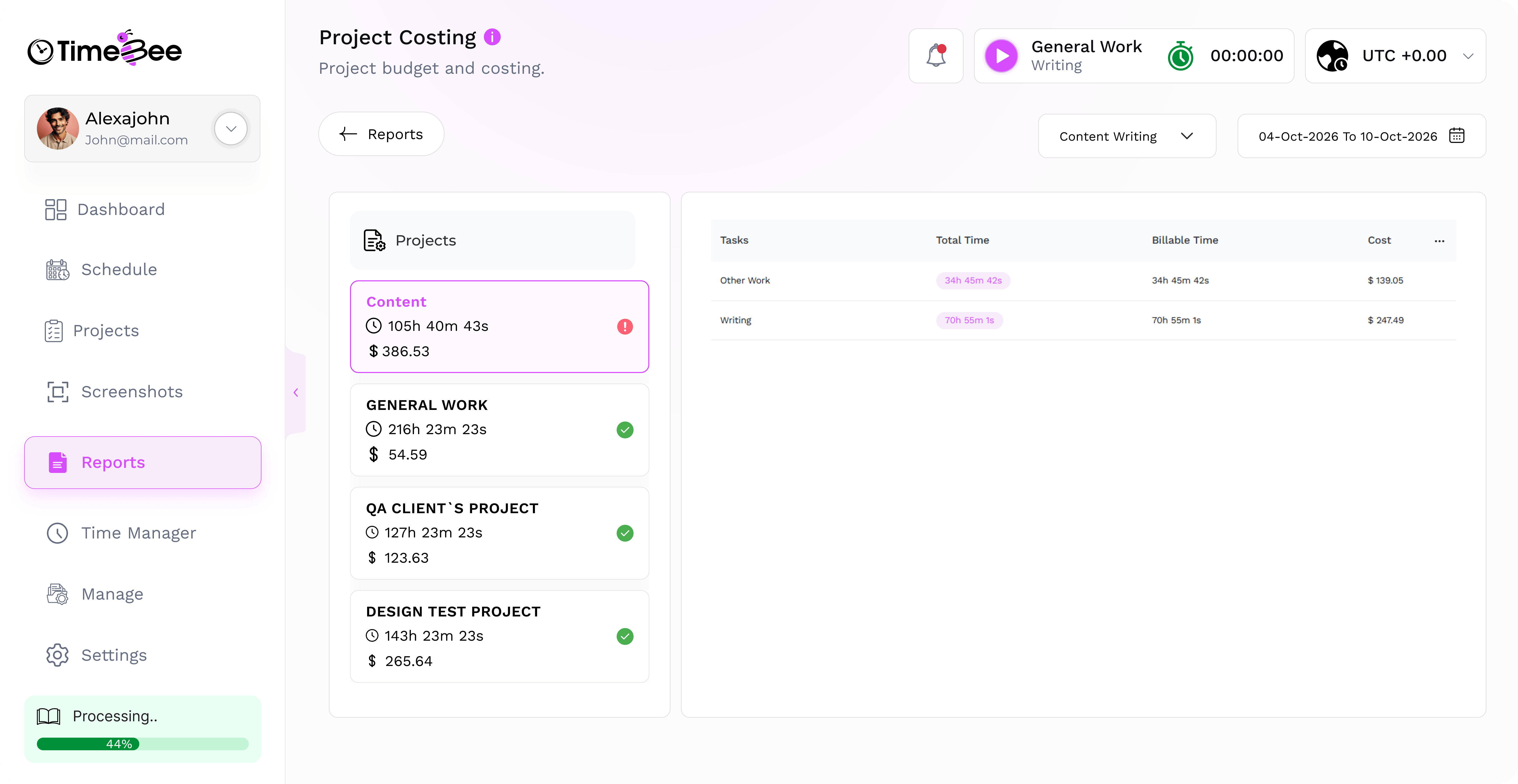 Project cost and budget tracking