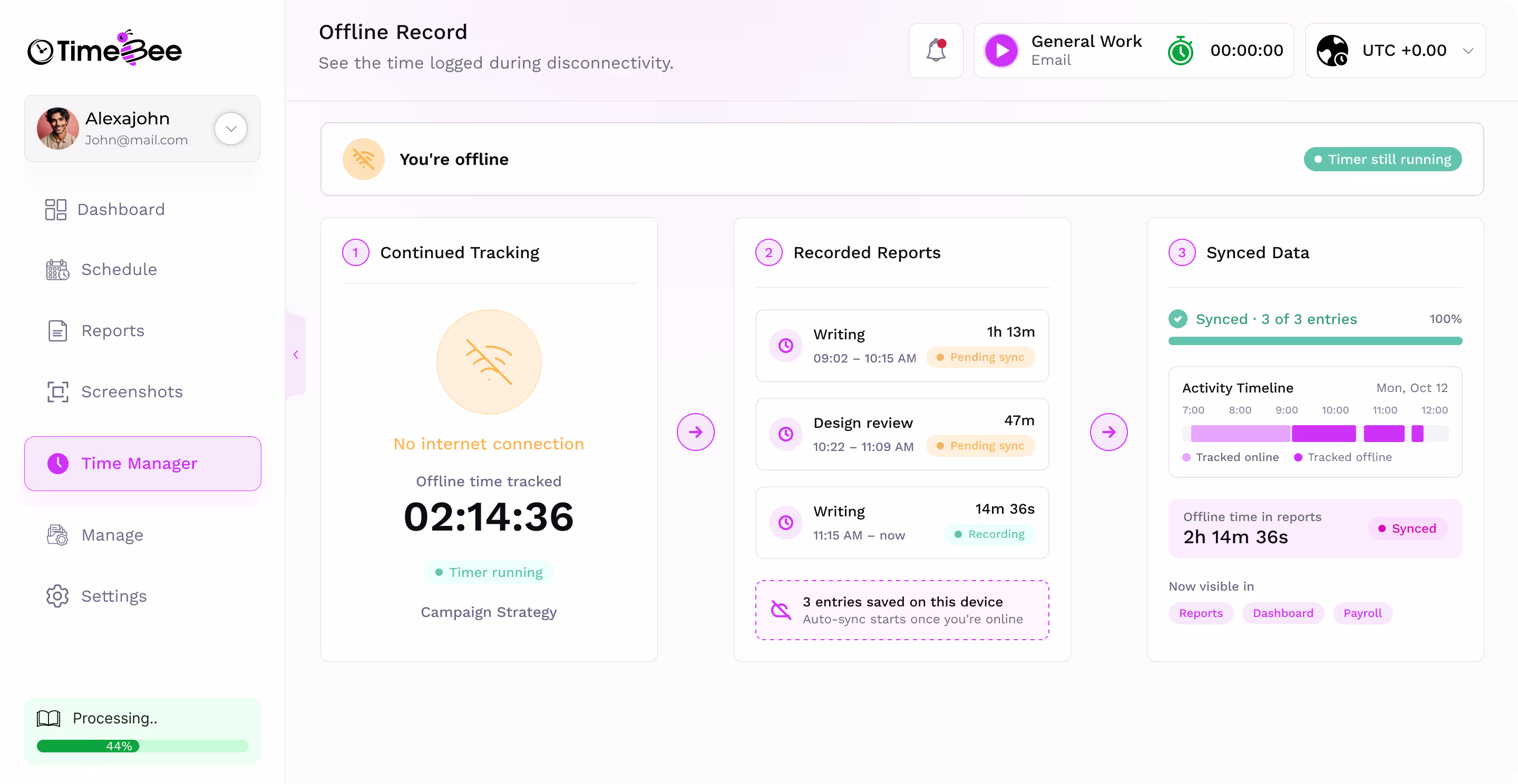 Offline time tracking