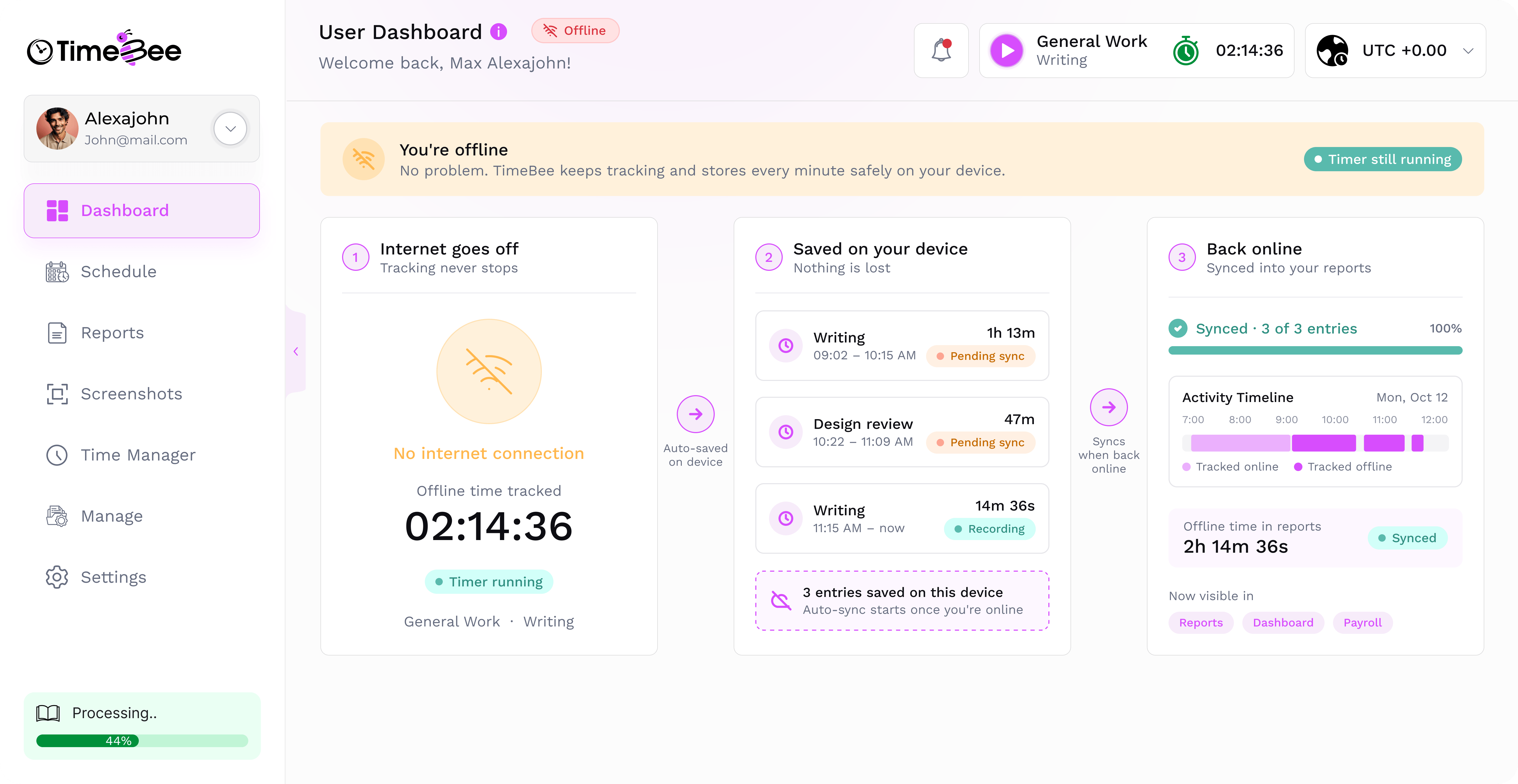 Offline time tracking