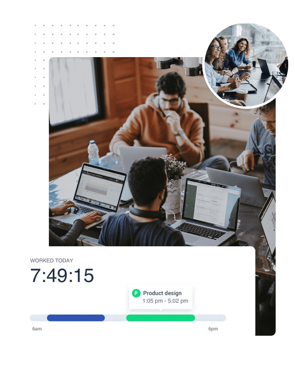 Multiple employees focused on work, letting TimeBee take care of time and productivity tracking